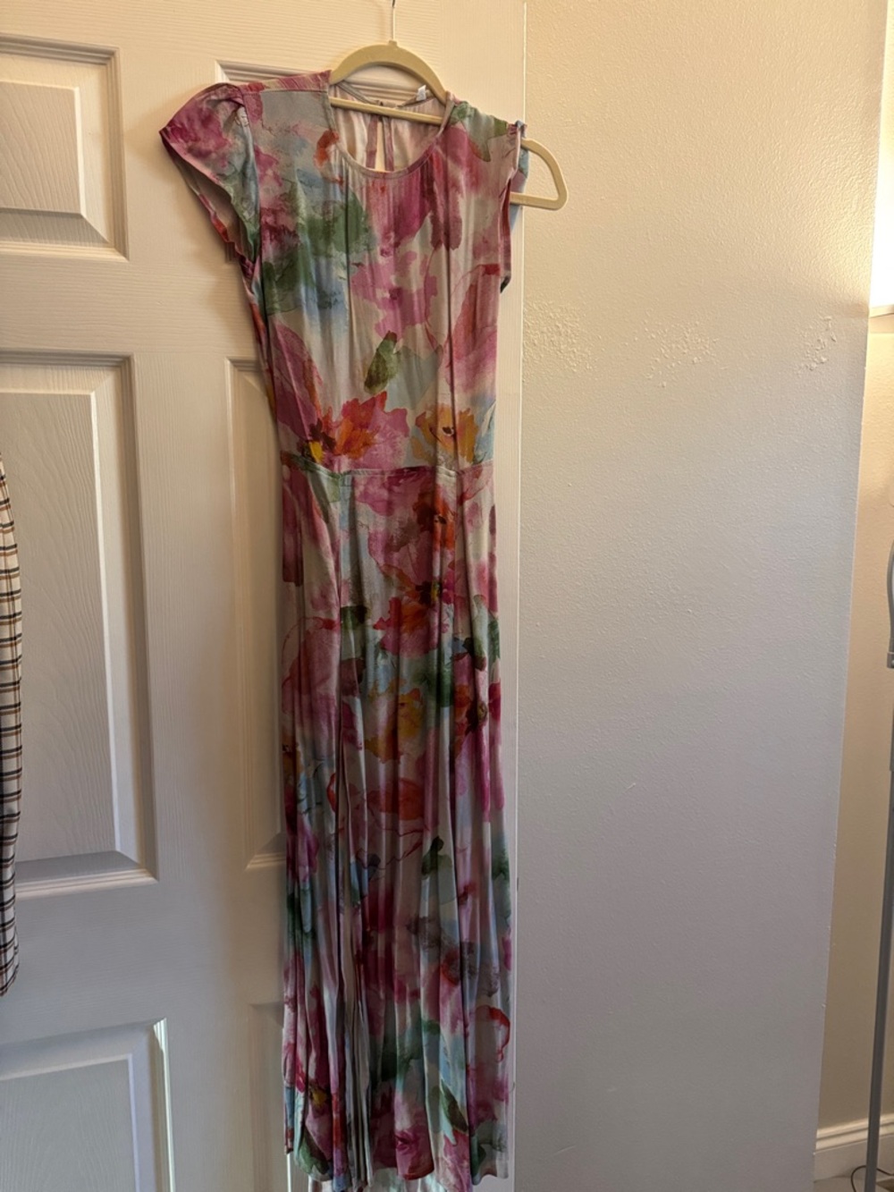 Olivaceous Pink Green Blue Floral Watercolor Maxi Dress